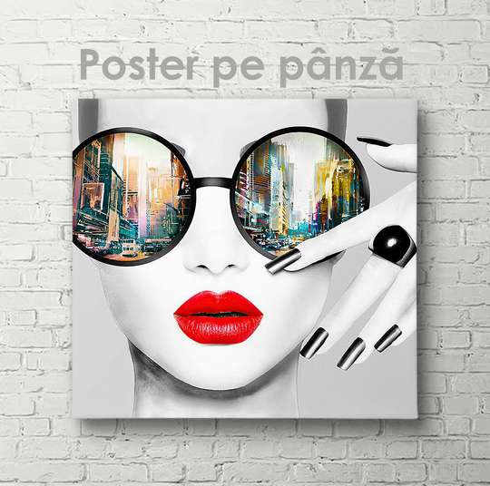 Poster - Fata cu ochelari glamour, 40 x 40 см, Panza pe cadru
