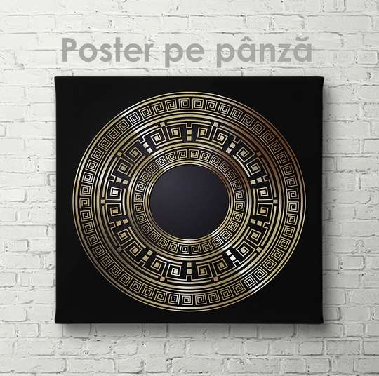 Poster - Cerc cu elemente aurii, 40 x 40 см, Panza pe cadru, Abstracție