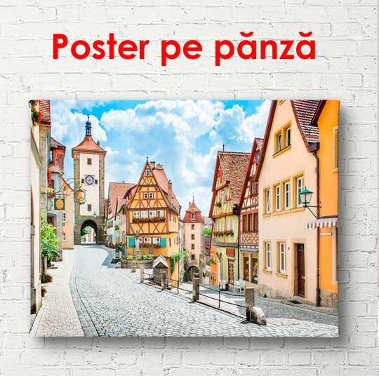 Постер - Сказочный дворик с домами, 90 x 60 см, Постер в раме