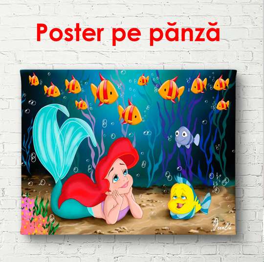 Постер - Русалочка на дне океана, 90 x 60 см, Постер в раме, Для Детей