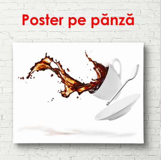 Poster - O ceașcă albă de cafea pe un fundal alb, 90 x 60 см, Poster înrămat