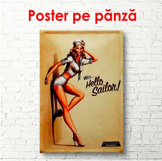 Постер - Девушка стоит у стены, 60 x 90 см, Постер в раме