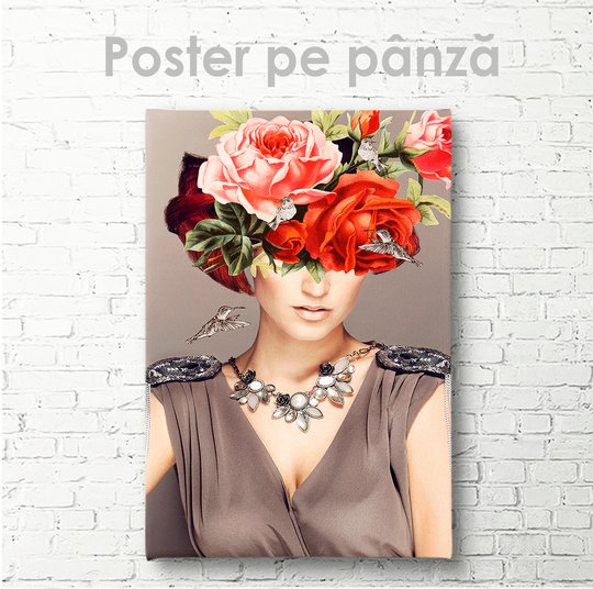 Poster, Fată cu flori, 30 x 45 см, Panza pe cadru