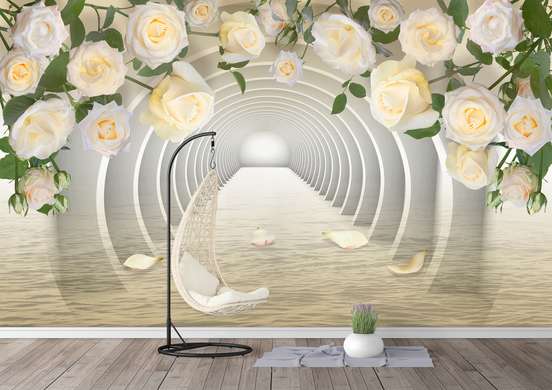 3Д Фотообои - 3Д Тоннель и кремовые розы