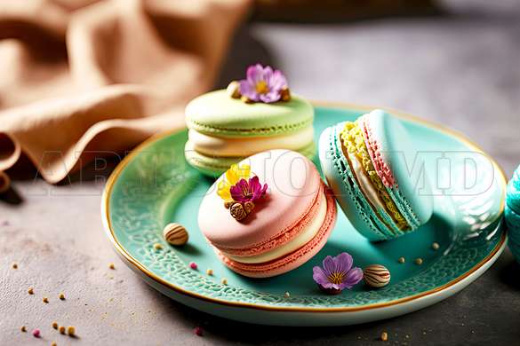 Poster - Macarons colorate, 45 x 30 см, Panza pe cadru, Alimente și Băuturi