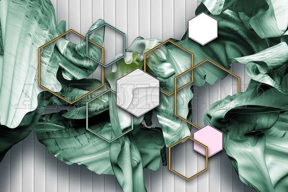 Wall mural - Hexagonal shapes in grey-green shades