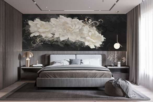 Wall Mural - White flower on a black background