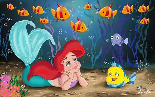 Poster - Sirena în fundul oceanului, 90 x 60 см, Poster înrămat, Pentru Copii