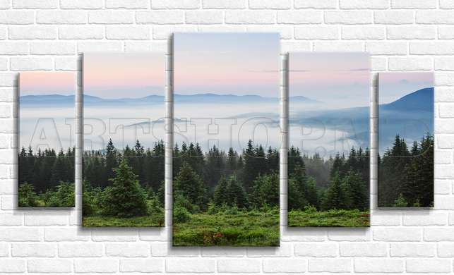 Modular picture, The forest with fog, 108 х 60