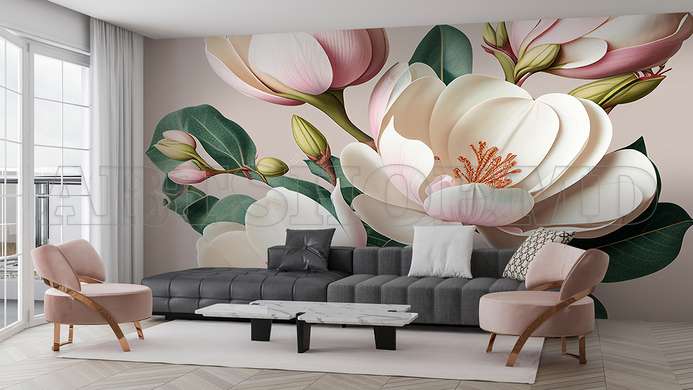 Wall mural - Pale pink magnolia flowers