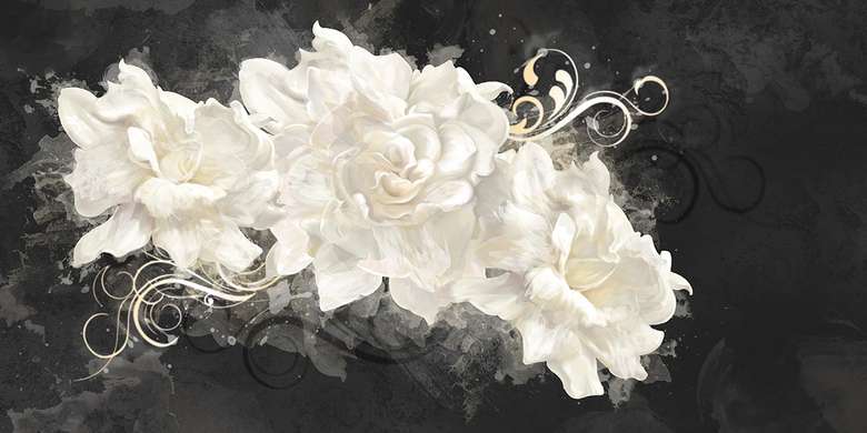 Wall Mural - White flower on a black background