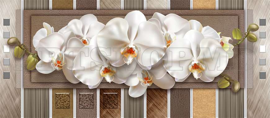 3Д Фотообои - Нежные орхидеи на фоне фактуры кожи