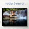 Poster, Graceful tiger on the background of a waterfall, 90 x 60 см, Framed poster on glass, Animals