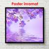 Постер - Фиолетовая орхидея с бабочками на фиолетовом фоне, 100 x 100 см, Постер в раме, Цветы