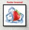 Poster - Strawberries with ice cubes on a white background, 100 x 100 см, Framed poster
