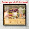 Постер - Красивый натюрморт с фиолетовыми цветами в вазе, 100 x 100 см, Постер в раме, Прованс