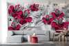Wall Mural - Red flowers on a gray background
