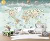 Wall mural for the nursery - World map with animals and planets