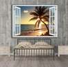 Wall Sticker - 3D window overlooking the beach with rocks, Window imitation
