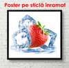 Poster - Strawberries with ice cubes on a white background, 100 x 100 см, Framed poster