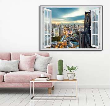 Wall Sticker - 3D window with huge buildings view, Window imitation