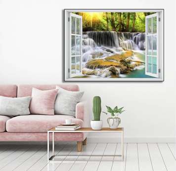 Wall Sticker - Window overlooking the forest cascade, Window imitation