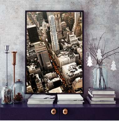 Poster - Vedere de sus a zgârie-norilor, 60 x 90 см, Poster inramat pe sticla, Orașe și Hărți