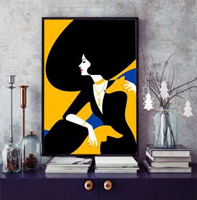 Постер - Девушка в черной шляпе, 60 x 90 см, Постер на Стекле в раме, Гламур
