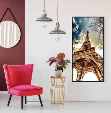 Poster - Eiffel Tower, 45 x 90 см, Framed poster on glass, Maps and Cities