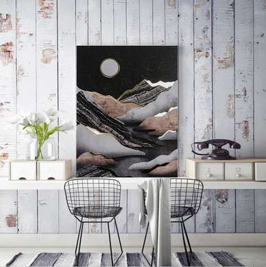 Постер - Луна в горах, 60 x 90 см, Постер на Стекле в раме, Природа
