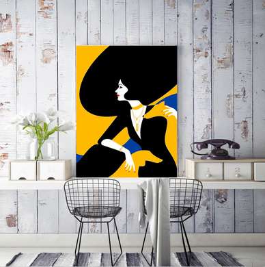 Poster - Girl in a black hat, 60 x 90 см, Framed poster on glass, Glamour