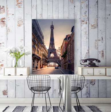 Постер - Эйфелевая башня - вид с боку, 60 x 90 см, Постер на Стекле в раме, Города и Карты