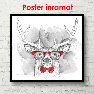 Poster - Cerbul cu ochelari roșii, 100 x 100 см, Poster înrămat, Pentru Copii