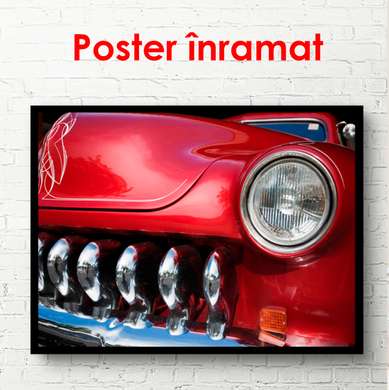 Постер - Красный ретро автомобиль, 90 x 60 см, Постер в раме, Транспорт
