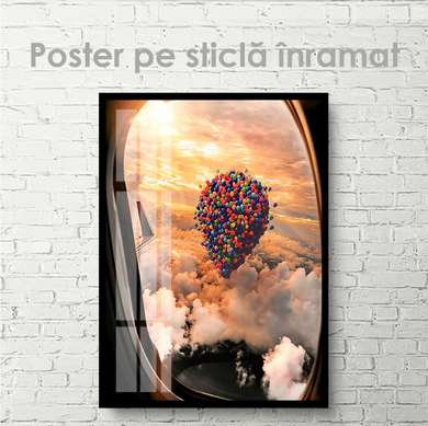 Постер - Воздушный шар в небе, 60 x 90 см, Постер на Стекле в раме