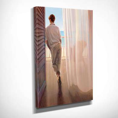 Постер - Мужчина на балконе, 30 x 45 см, Холст на подрамнике, Живопись