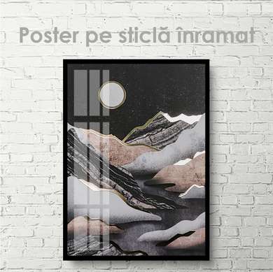 Poster - Moon in the mountains, 60 x 90 см, Framed poster on glass, Nature