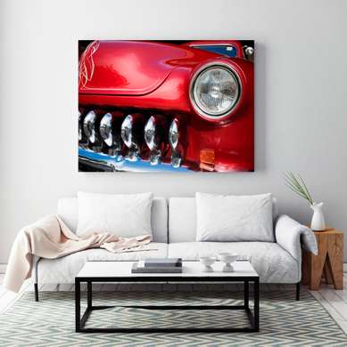 Постер - Красный ретро автомобиль, 90 x 60 см, Постер в раме, Транспорт