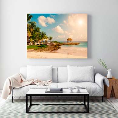 Poster - Dimineața frumoasă la plajă, 90 x 60 см, Poster înrămat, Natură