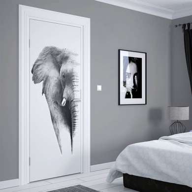 3D door sticker, Elephant in black and white, 60 x 90cm, Door Sticker