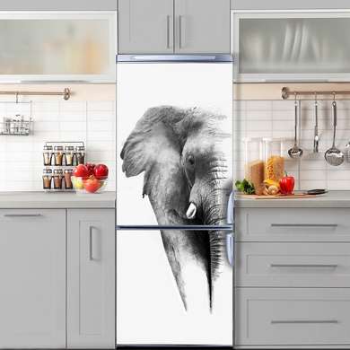 3D door sticker, Elephant in black and white, 60 x 90cm, Door Sticker
