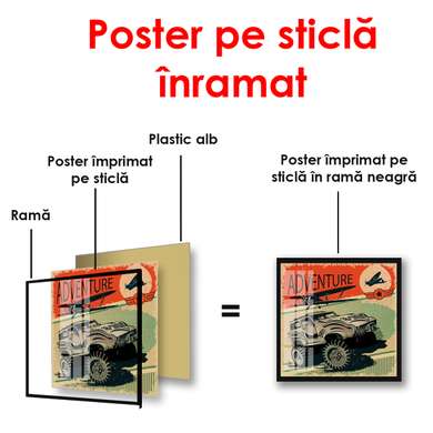 Постер - Приключение, 100 x 100 см, Постер в раме, Винтаж