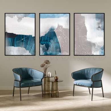 Poster - Blue and gray colors, 60 x 90 см, Framed poster on glass, Sets