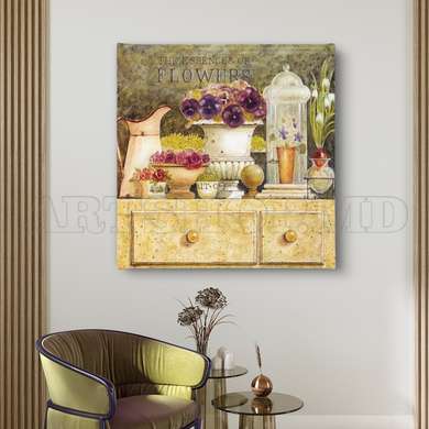 Poster - Beautiful still life with purple flowers in a vase, 100 x 100 см, Framed poster, Provence