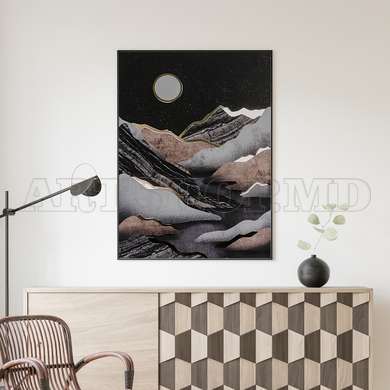 Постер - Луна в горах, 60 x 90 см, Постер на Стекле в раме, Природа