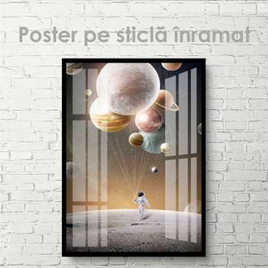Poster - Astronaut cu planete, 30 x 45 см, Panza pe cadru
