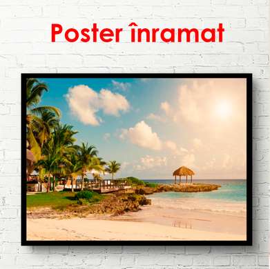 Poster - Dimineața frumoasă la plajă, 90 x 60 см, Poster înrămat, Natură