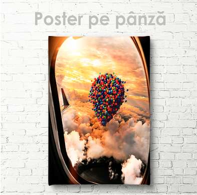 Постер - Воздушный шар в небе, 60 x 90 см, Постер на Стекле в раме