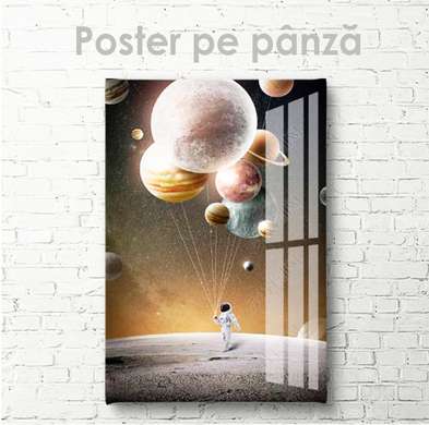 Poster - Astronaut cu planete, 60 x 90 см, Poster inramat pe sticla