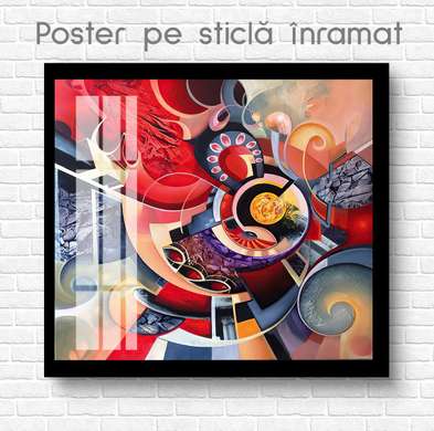Poster - Abstracție multicoloră, 100 x 100 см, Poster inramat pe sticla